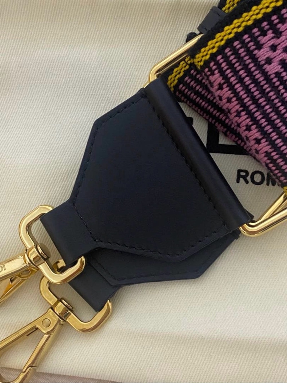 Fendi Pink and Black Jacquard Adjustable Strap with Yellow Accent strap you - Picture 3 of 4